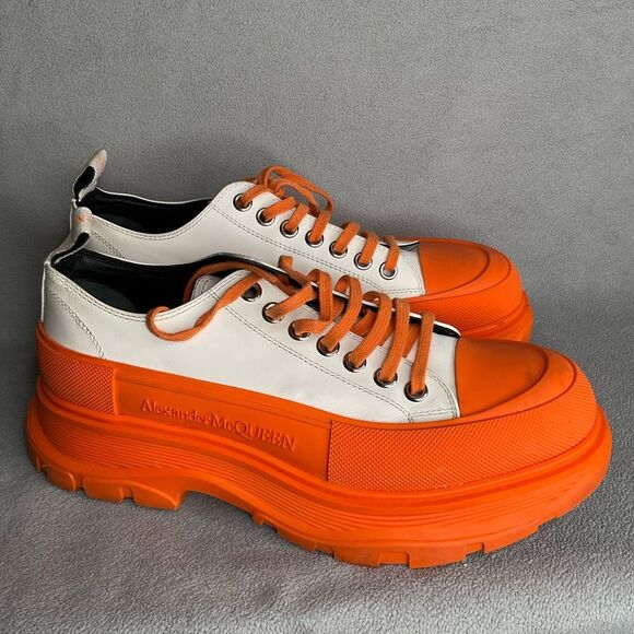 Alexander McQueen White & Orange Tread Slick Low Sneakers size 42/9 Platform - Picture 1 of 12